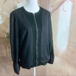MING WANG Black Zipper Rush Sleeve Jacket